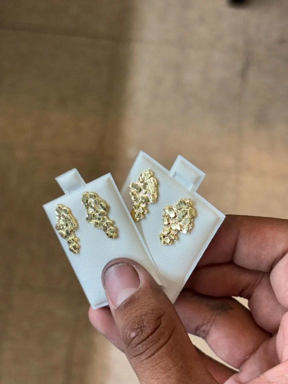 14K Yellow Gold 925 Sterling Silver Medium Nugget Earrings